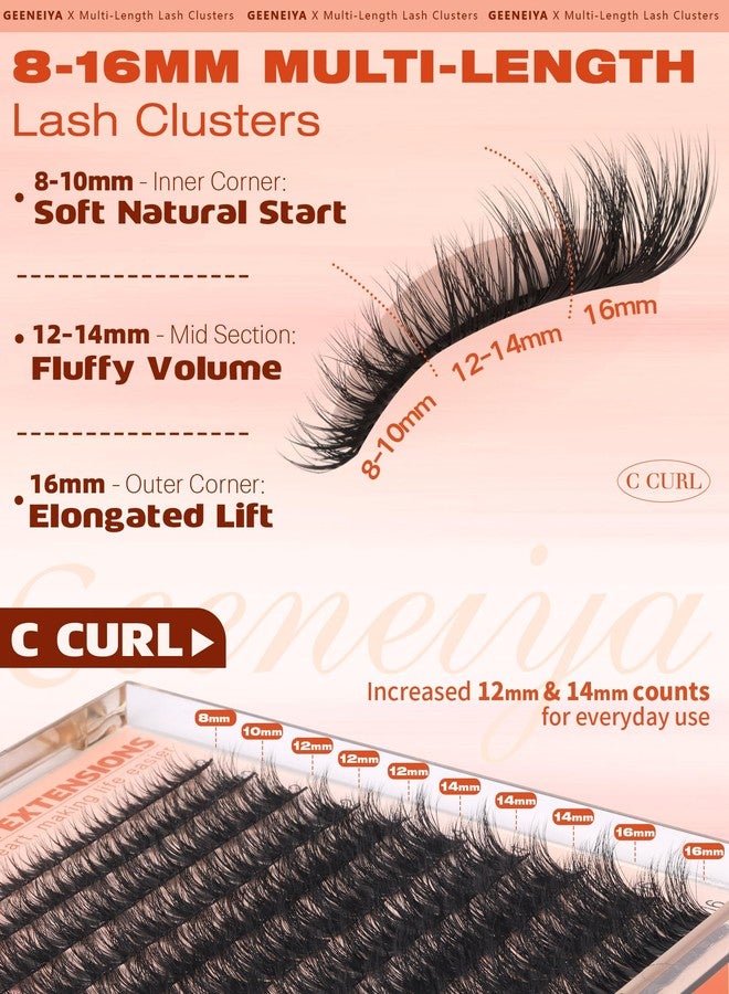 Geeneiya Fluffy Lash Clusters 8-16mm, Natural 3D Fluffy Effect Eyelash Clusters, C Curl DIY Cluster Eyelash Extensions for Salon-Like Lashes at Home - Image 5